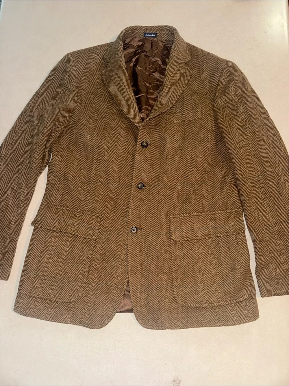 VTG Polo Ralph Lauren Italy Lambswool Blazer Sport Coat Large Leather Elbow